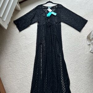 NWT Melissa Odabash Black Open Knit Kaftan Maxi Cover-Up – Size M